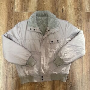 Vintage 80s USA Made Bomber Jacket Sherpa Lined Mens Size M Beige Outerwear Coat